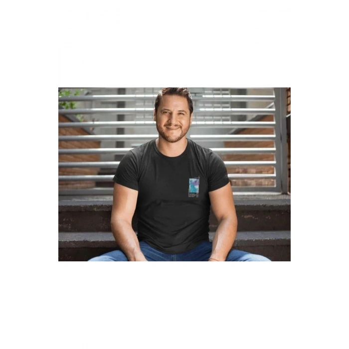 Erkek Bisiklet Yaka Baskılı Oversize T-Shirt - Siyah