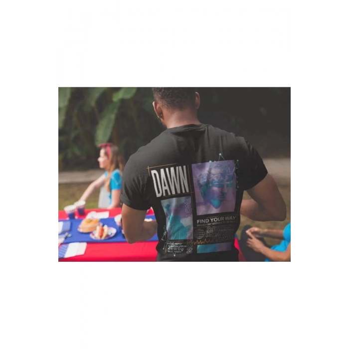 Erkek Bisiklet Yaka Baskılı Oversize T-Shirt - Siyah