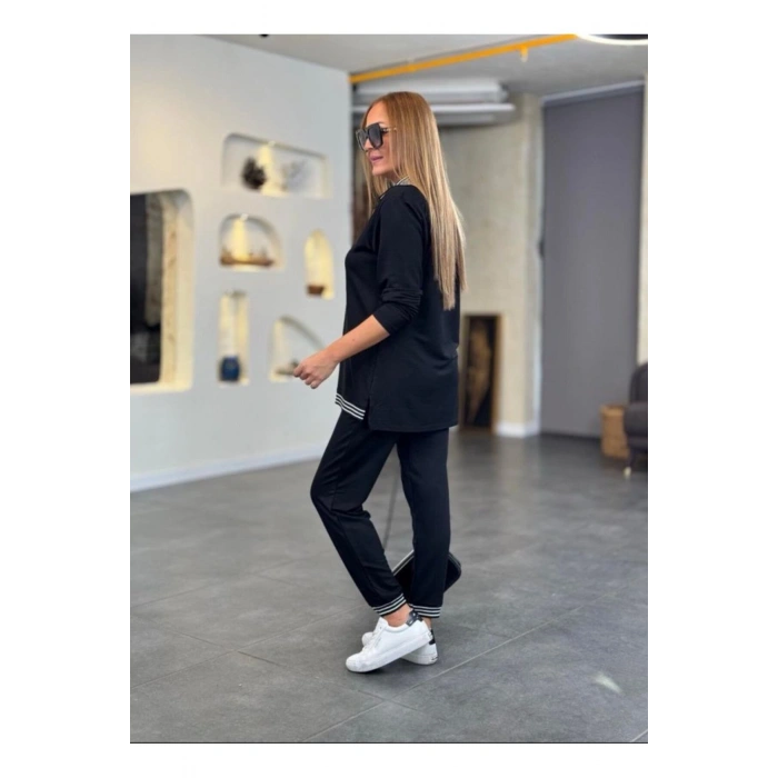 Kadın Uzun Kollu Ribana Ve Fermuar Detay Bluz Ve Yüksel Bel Pantolon 2li Takım