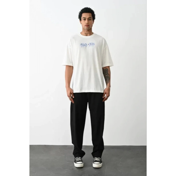 MUNN Unisex Baskılı Oversize T-Shirt - Beyaz