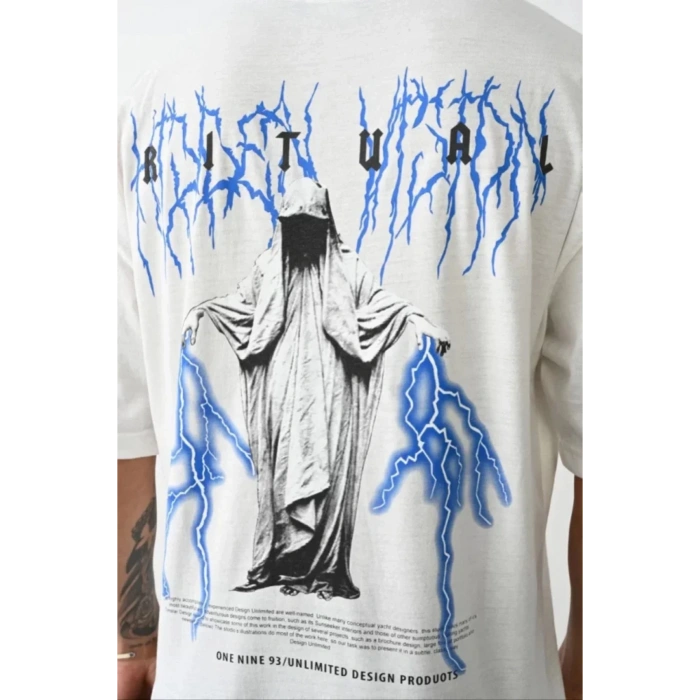 MUNN Unisex Baskılı Oversize T-Shirt - Beyaz