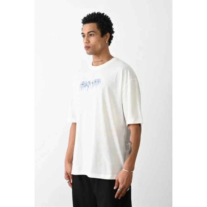 MUNN Unisex Baskılı Oversize T-Shirt - Beyaz