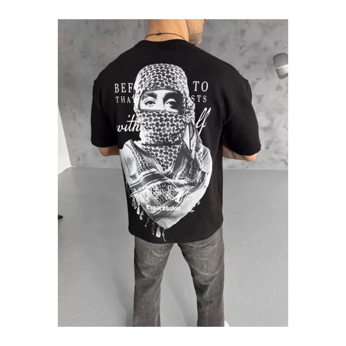 Moda Wanilia Unisex Baskılı Oversize T-shirt - Siyah