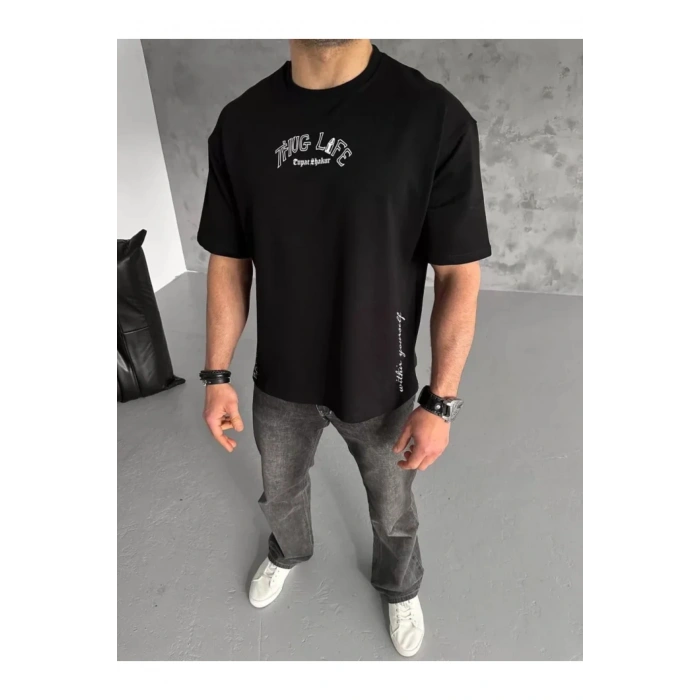 Moda Wanilia Unisex Baskılı Oversize T-shirt - Siyah