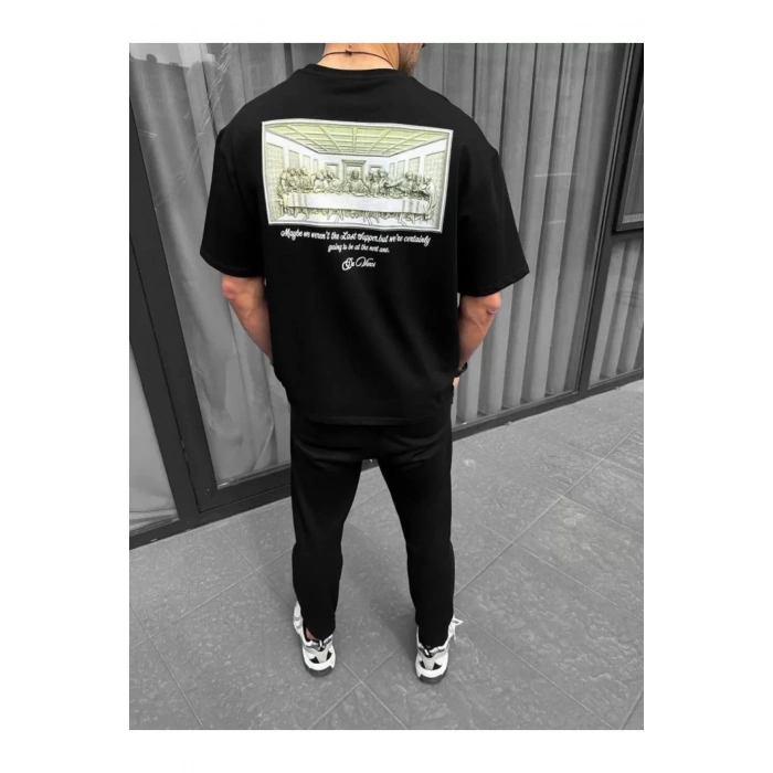 Unisex Baskılı Oversize T-Shirt - Siyah
