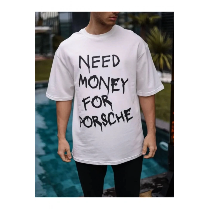 NİDAM BUTİK Unisex Bisiklet Yaka Baskılı Oversize T-Shirt - Beyaz