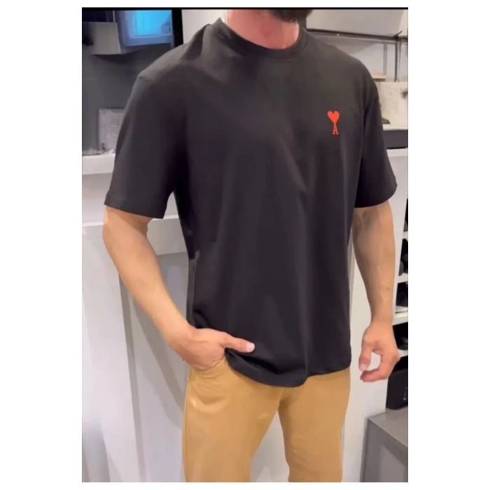 Unisex Bisiklet Yaka Baskılı Oversize T-Shirt - Siyah
