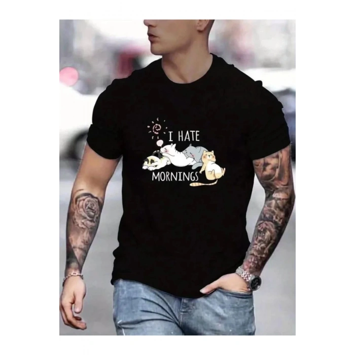 Unisex Baskılı Oversize T-Shirt - Siyah