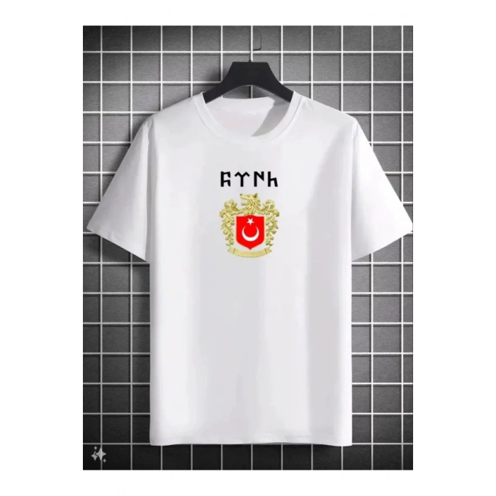 Unisex Bisiklet Yaka Baskılı Oversize T-Shirt - Beyaz