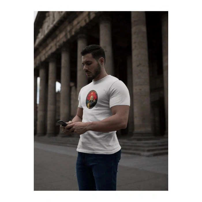 ERKEK Bisiklet Yaka Baskılı Kısa kol T-Shirt - Beyaz