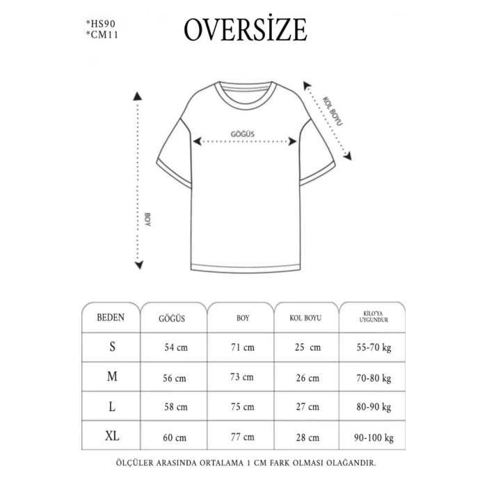 NİDAM BUTİK Unisex Bisiklet Yaka Baskılı Oversize T-Shirt - Siyah