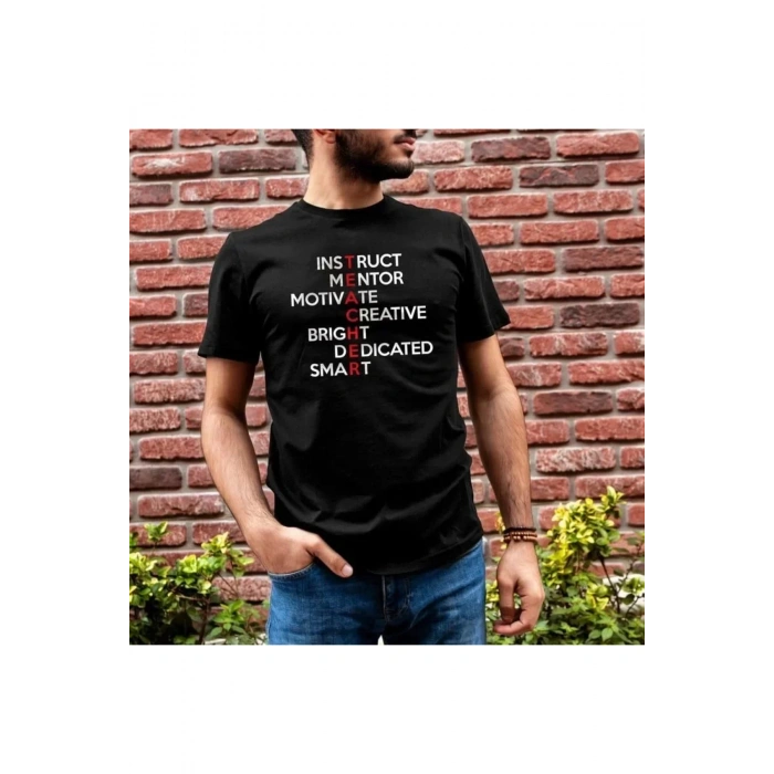 Unisex Bisiklet Yaka Baskılı Oversize T-Shirt - Siyah