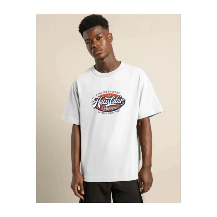 Unisex Baskılı Oversize T-Shirt - Beyaz