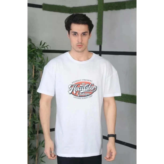 Unisex Baskılı Oversize T-Shirt - Beyaz