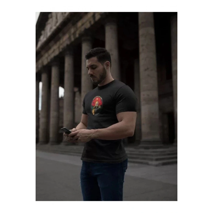 MyTerrax Unisex Bisiklet Yaka Baskılı Oversize T-Shirt - Siyah