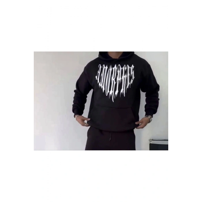 V&M Store Uzun Kol Kapşonlu Baskılı SweatShirt - Siyah