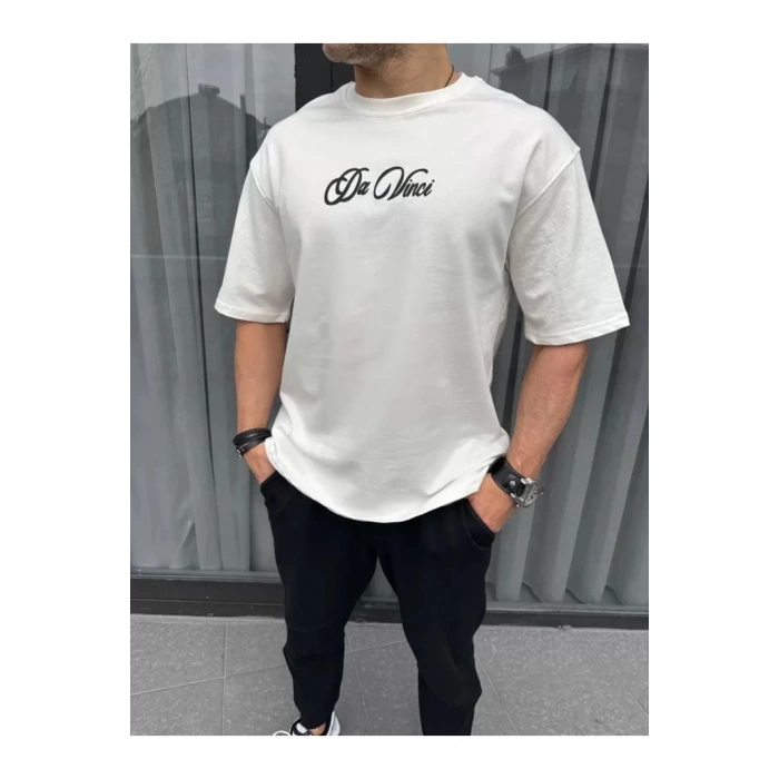 Unisex Baskılı Oversize T-Shirt - Beyaz