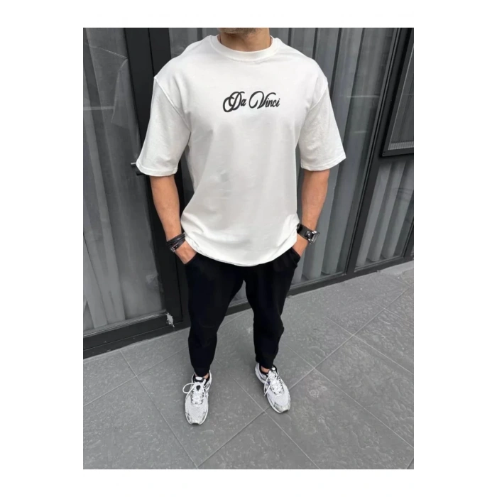 Unisex Baskılı Oversize T-Shirt - Beyaz