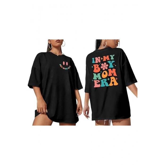 Gökyüzü Moda Bisiklet Yaka Kısa Kol Baskılı T-shirt - Siyah