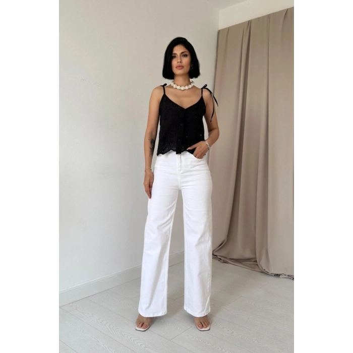 Siyah Bağcıklı Brode Bluz