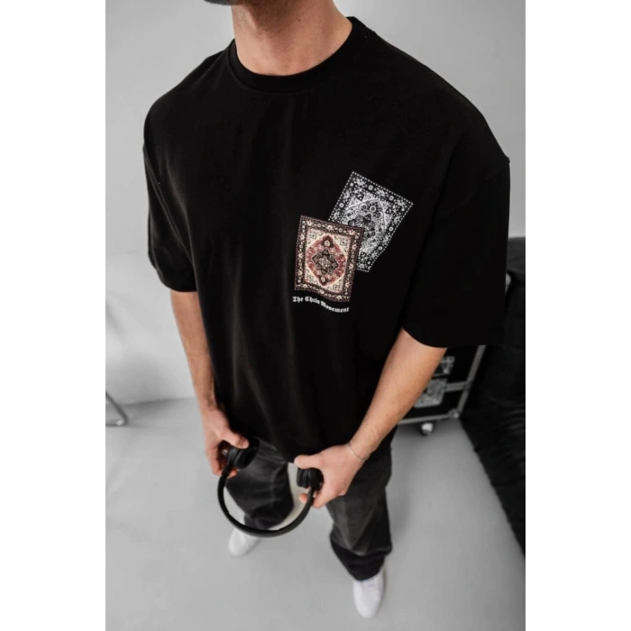 MUNN Erkek Baskılı Oversize T-shirt - Siyah