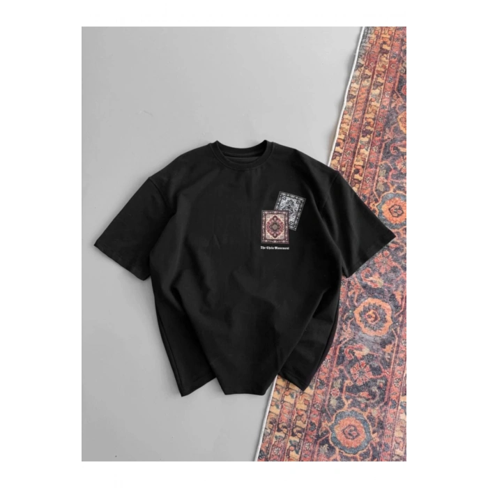 MUNN Erkek Baskılı Oversize T-shirt - Siyah