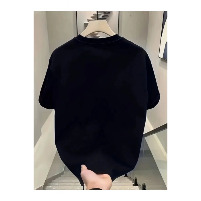 Baskılı Oversize Bisiklet Yaka T-shirt - Siyah