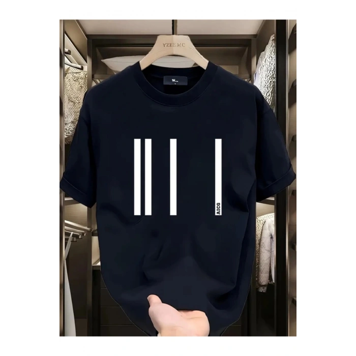 Baskılı Oversize Bisiklet Yaka T-shirt - Siyah