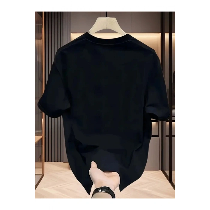 Baskılı Oversize Bisiklet Yaka T-shirt - Siyah