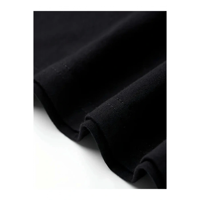 Baskılı Oversize Bisiklet Yaka T-shirt - Siyah