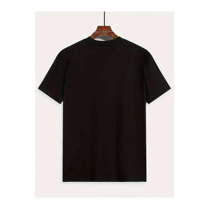 Baskılı Oversize Bisiklet Yaka T-shirt - Siyah