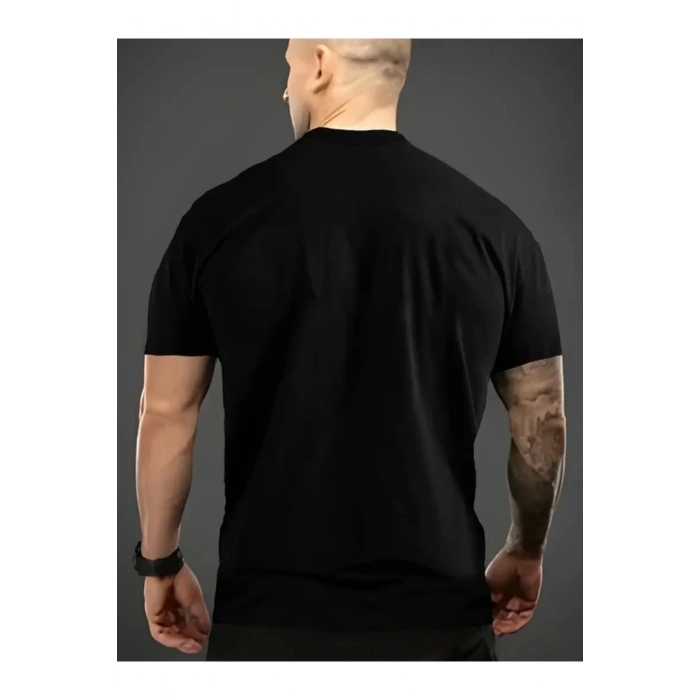 Baskılı Oversize Bisiklet Yaka T-shirt - Siyah