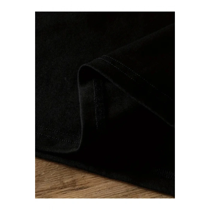 Baskılı Oversize Bisiklet Yaka T-shirt - Siyah