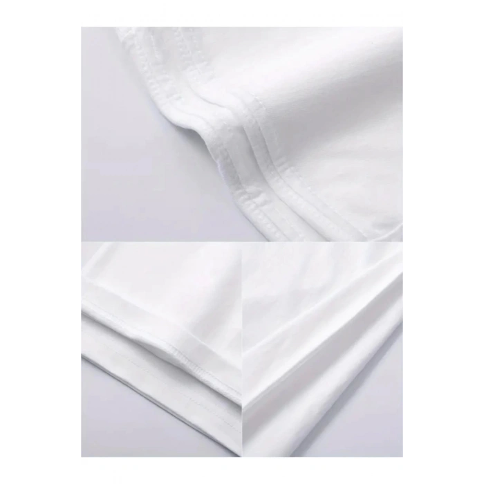 Mottisfashion Baskılı Oversize Bisiklet Yaka T-shirt - Beyaz