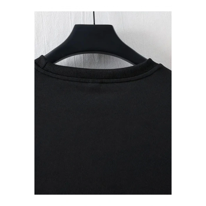 Mottisfashion Baskılı Oversize Bisiklet Yaka T-shirt - Siyah