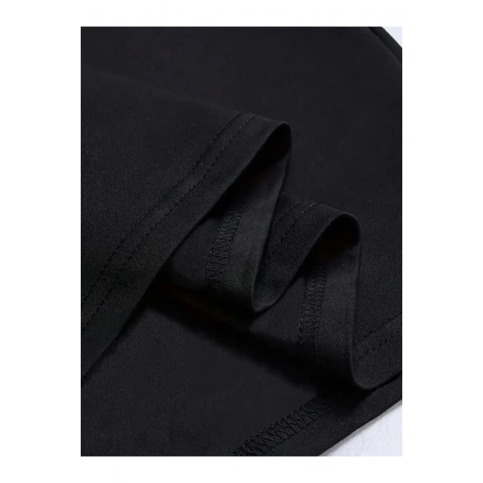 Mottisfashion Baskılı Oversize Bisiklet Yaka T-shirt - Siyah