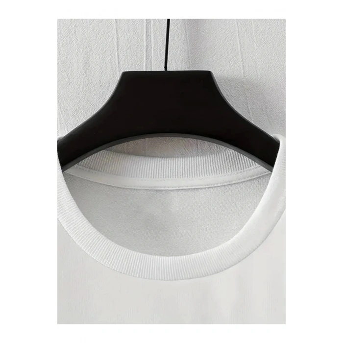 Baskılı Oversize Bisiklet Yaka T-shirt - Beyaz