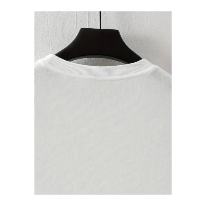 Baskılı Oversize Bisiklet Yaka T-shirt - Beyaz