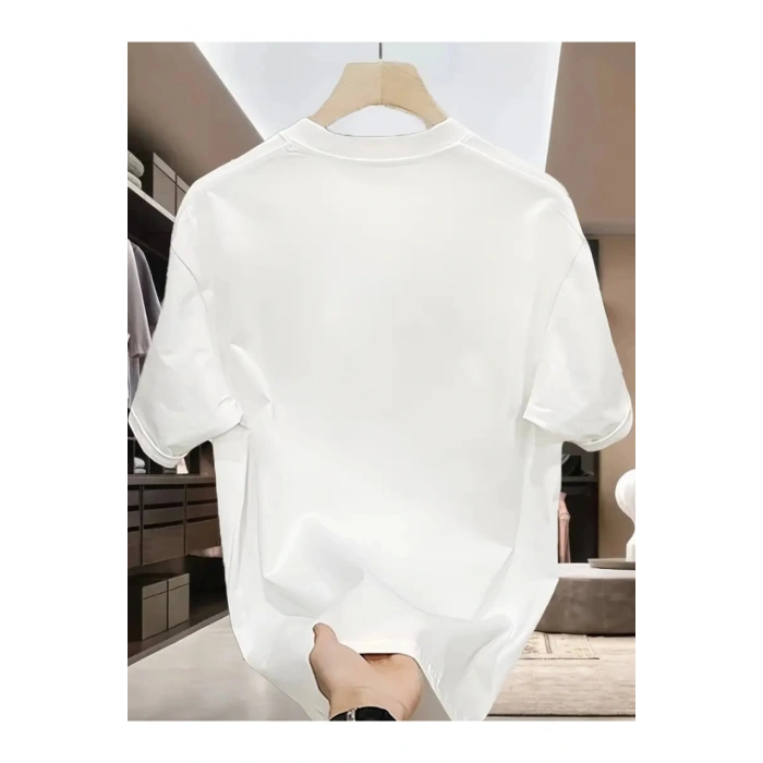 Baskılı Oversize Bisiklet Yaka T-shirt - Beyaz