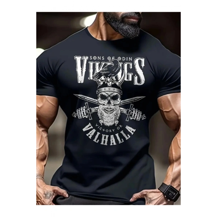 Baskılı Oversize Bisiklet Yaka T-shirt - Siyah