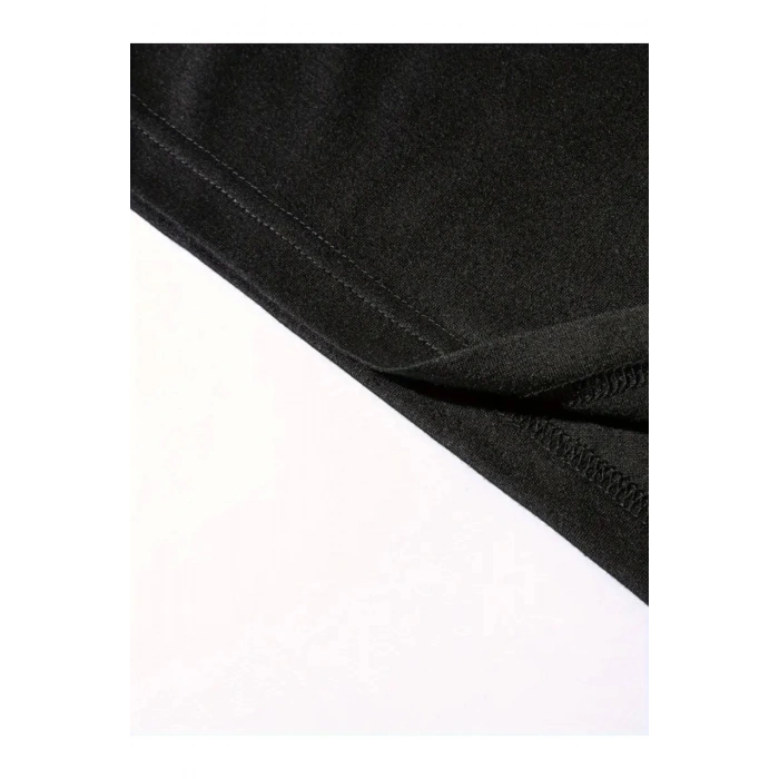 Baskılı Oversize Bisiklet Yaka T-shirt - Siyah