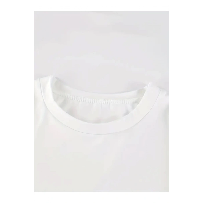 Baskılı Oversize Bisiklet Yaka T-shirt - Beyaz