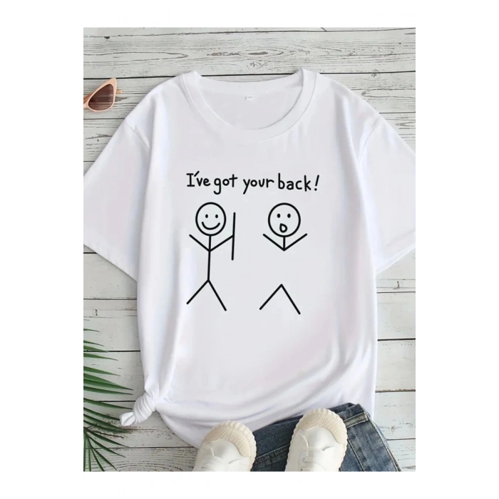 munn collection Baskılı Oversize Bisiklet Yaka T-shirt - Beyaz