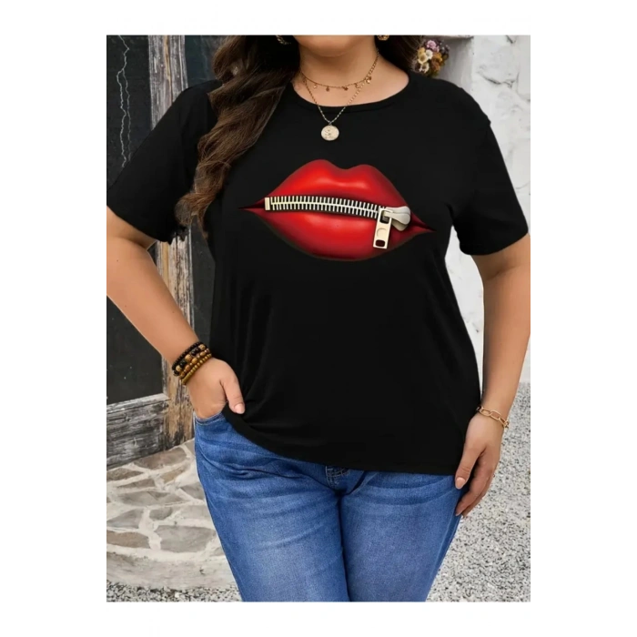 Aesco Baskılı Oversize Bisiklet Yaka T-shirt - Siyah
