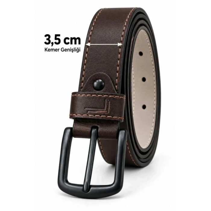 Erkek 3,5 Cm Dikiş Detaylı Metal Tokalı Kot Ve Kumaş Pantolon Kemeri