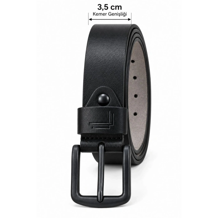Erkek Siyah 3,5 cm Metal Tokalı Kot ve Kumaş Pantolon Kemeri
