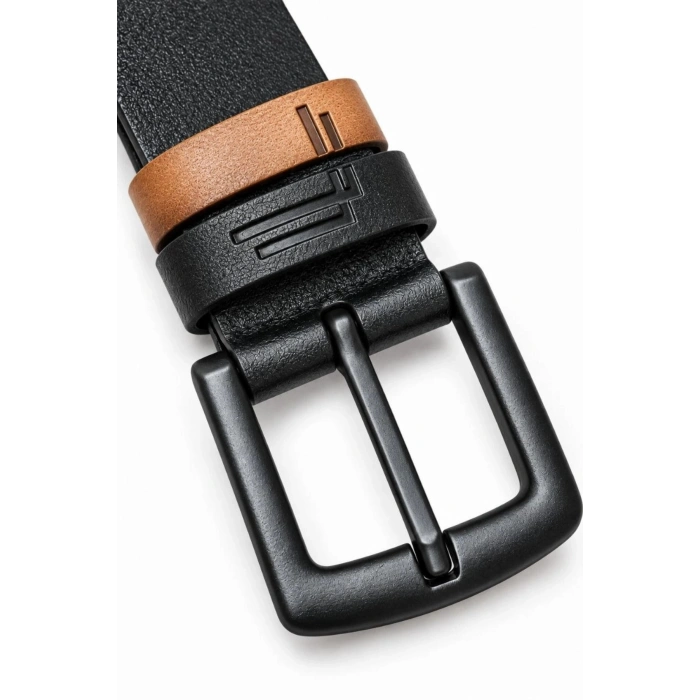 Erkek Siyah 4 cm Çift Biritli Metal Tokalı Kot ve Kumaş Pantolon Kemeri