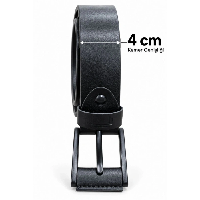 Erkek Siyah 4 cm Metal Tokalı Kot ve Kumaş Pantolon Kemeri