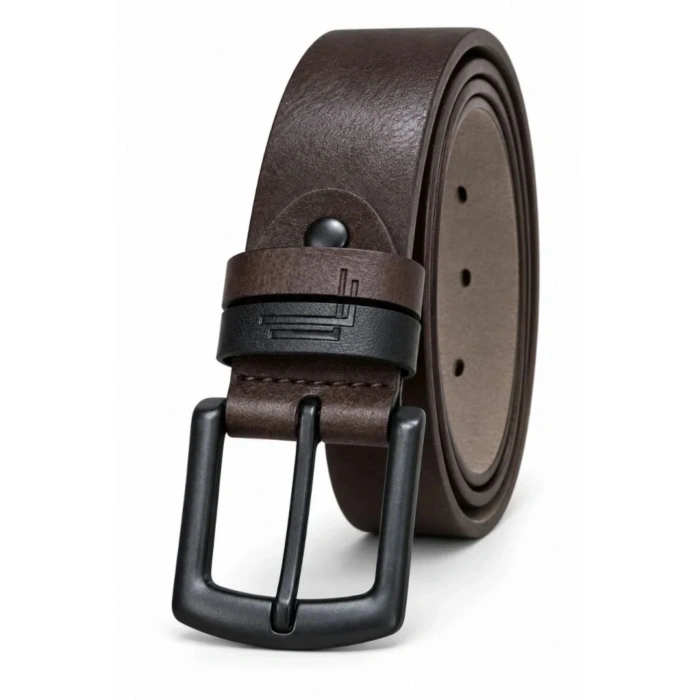 Erkek Koyu Kahverengi 4 Cm Çift Biritli Metal Tokalı Kot Ve Kumaş Pantolon Kemeri