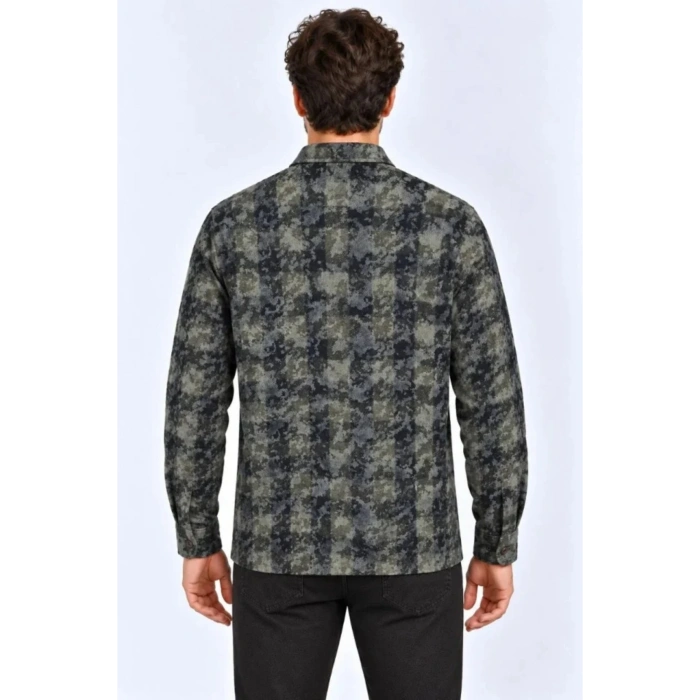 Erkek Ekose Kareli Batik Yıkamalı Şardonlu Uzun Kollu Regular Fit Oduncu Gömlek - Haki